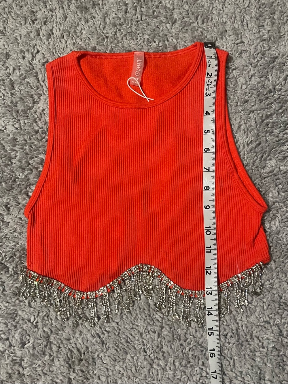 ANWND Orange Ribbed Rhinestone Fringe Cropped Tank Top - Picture 6 of 6